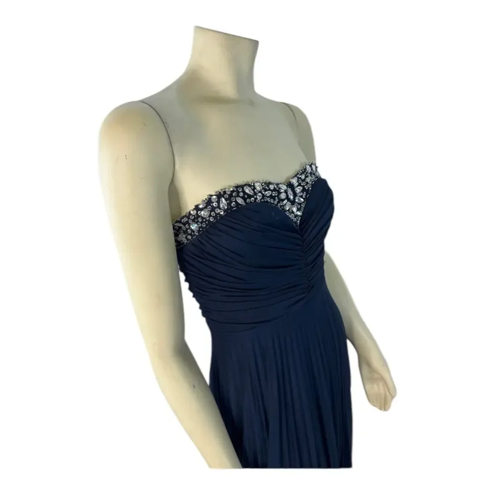 B. Darlin Navy Blue Strapless Maxi Jewel design prom dress size 3-4
